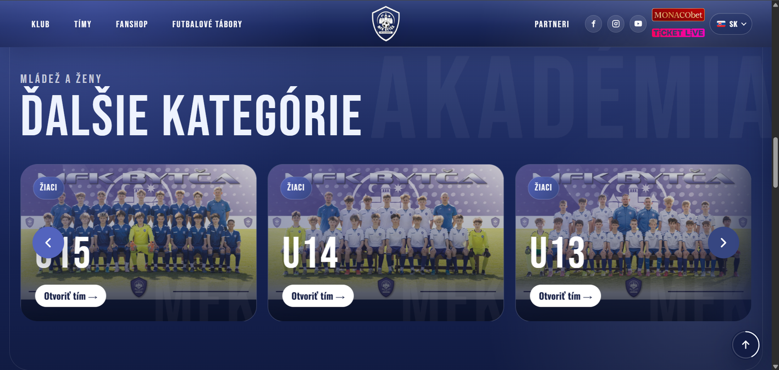 MFK Bytča Categories desktop preview