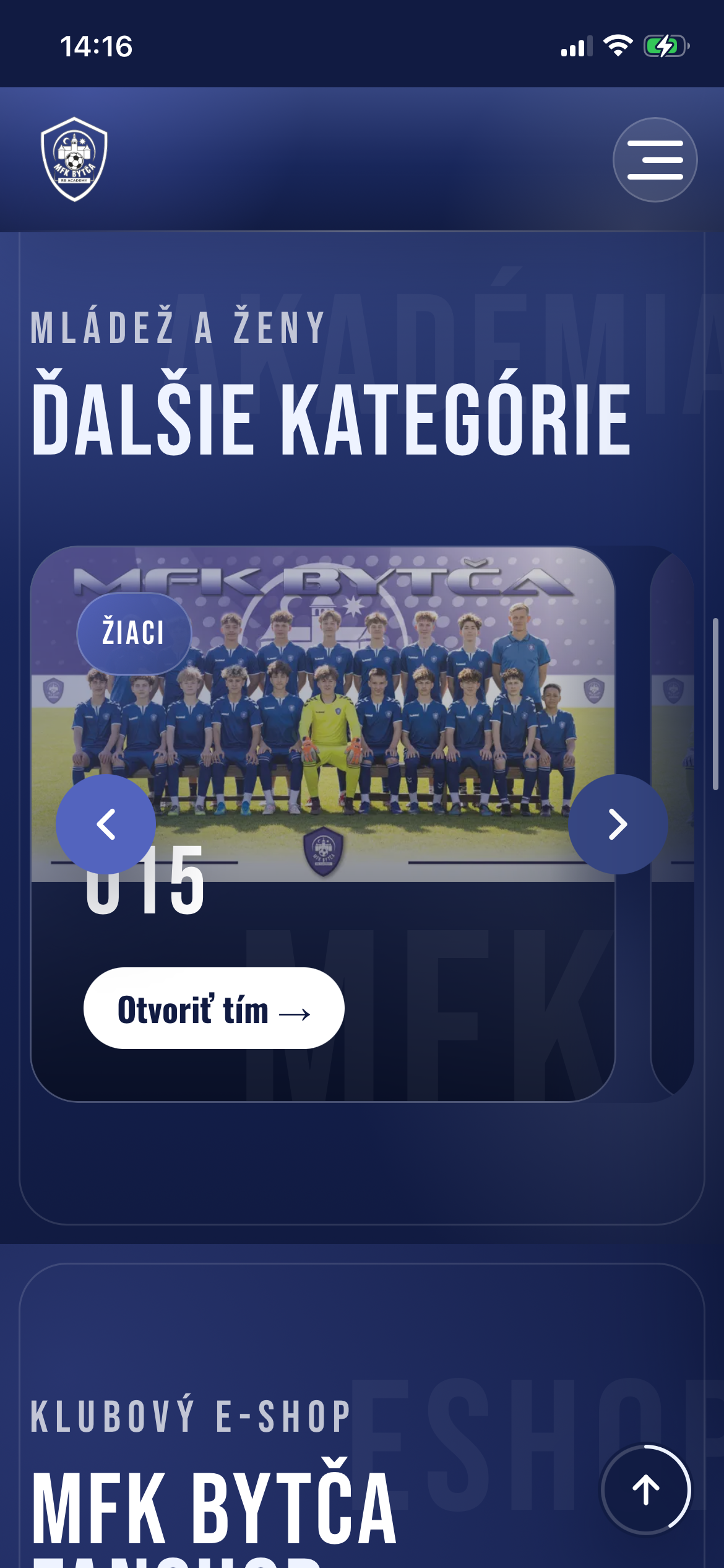 MFK Bytča Categories mobile preview